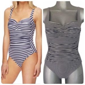 Twist Front One Piece Swimsuit Bathing Suit Tummy Tuck Control Stretch Stripes S